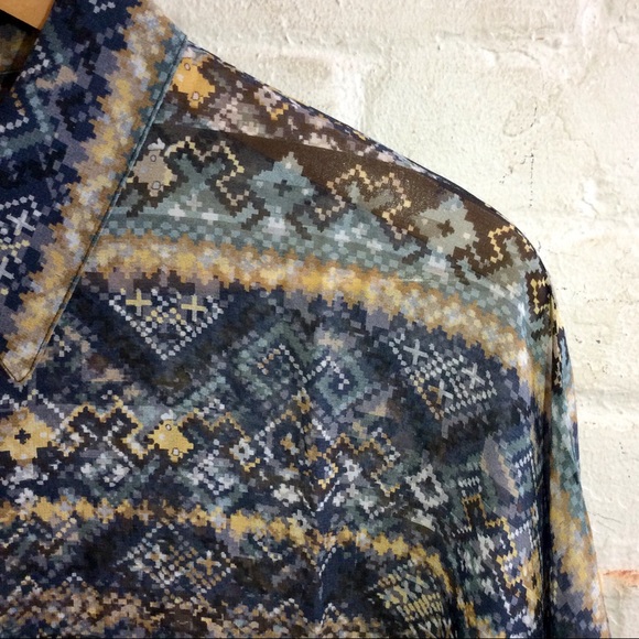 Da-Nang silk sheer high low button up patterned blouse - Picture 9 of 14